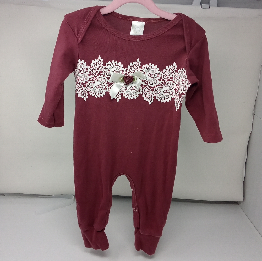 Charming Burgundy Baby Bodysuit with Lace Accent